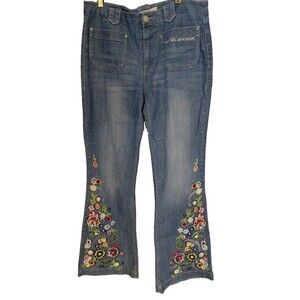 Sheryl Crow Jeans Womens 10 Embroidered Floral Flare Love Will Save The Day Boho